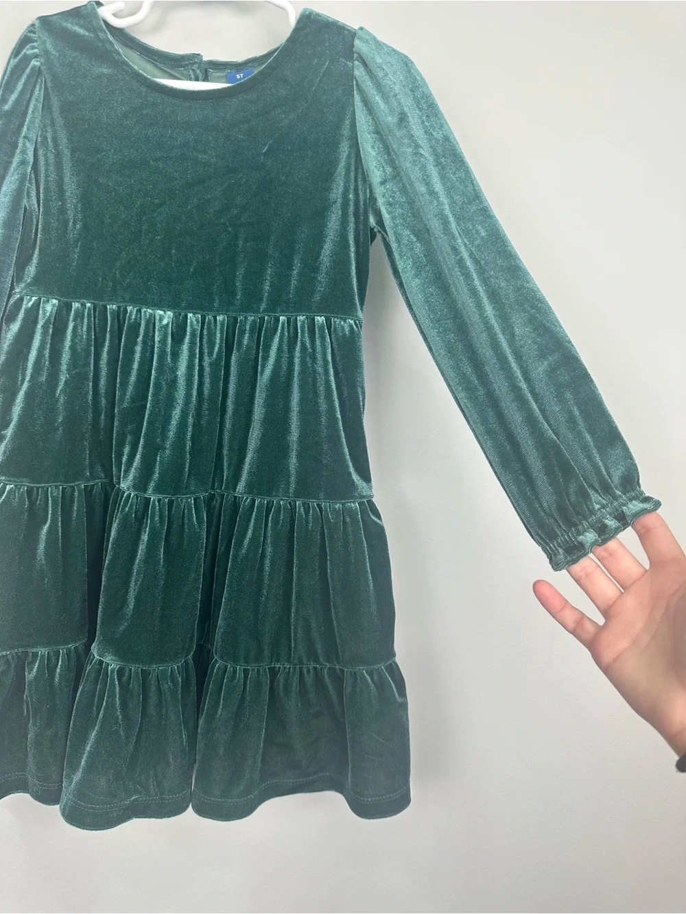 Old Navy Girls Green Long Sleeve Velvet Velour Dress Size 5T